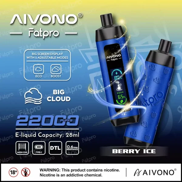 AIVONO Fatpro 22000 22K puffs dual mode hookah disposable vape - Berry Ice flavor