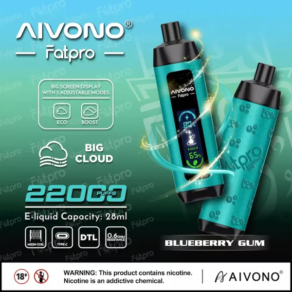 AIVONO Fatpro 22000 22K puffs dual mode hookah disposable vape - Blueberry Gum flavor