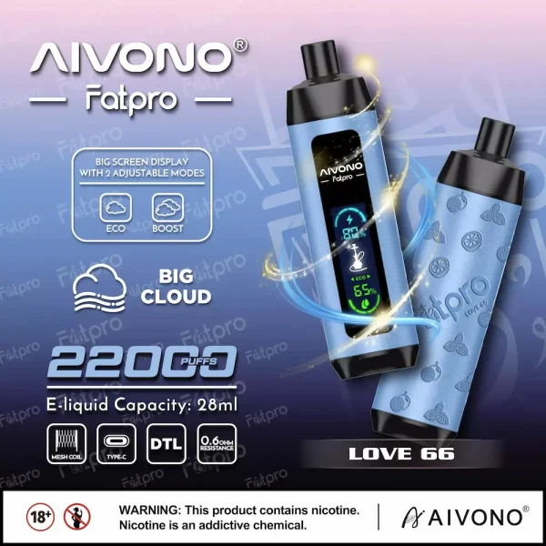 AIVONO Fatpro 22000 22K puffs dual mode hookah disposable vape - Love 66 flavor