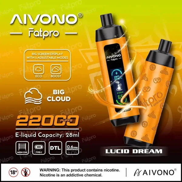 AIVONO Fatpro 22000 22K puffs dual mode hookah disposable vape - Lucid Dream flavor