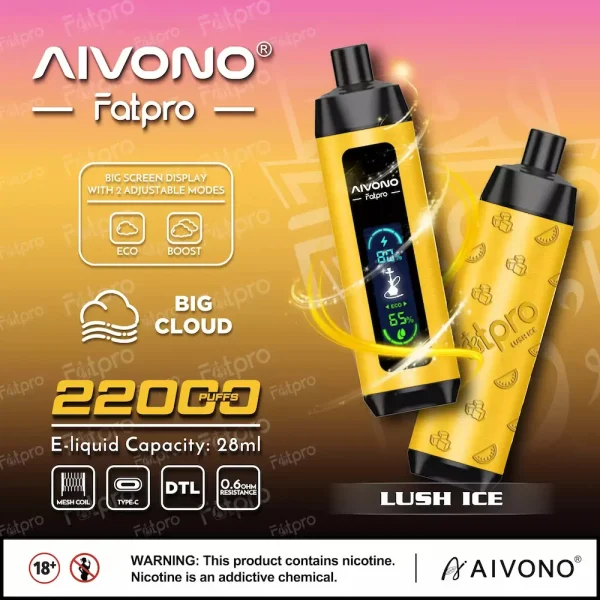 AIVONO Fatpro 22000 22K puffs dual mode hookah disposable vape - Lush Ice flavor