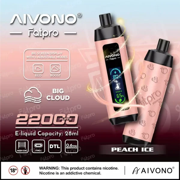 AIVONO Fatpro 22000 22K puffs dual mode hookah disposable vape - Peach Ice flavor