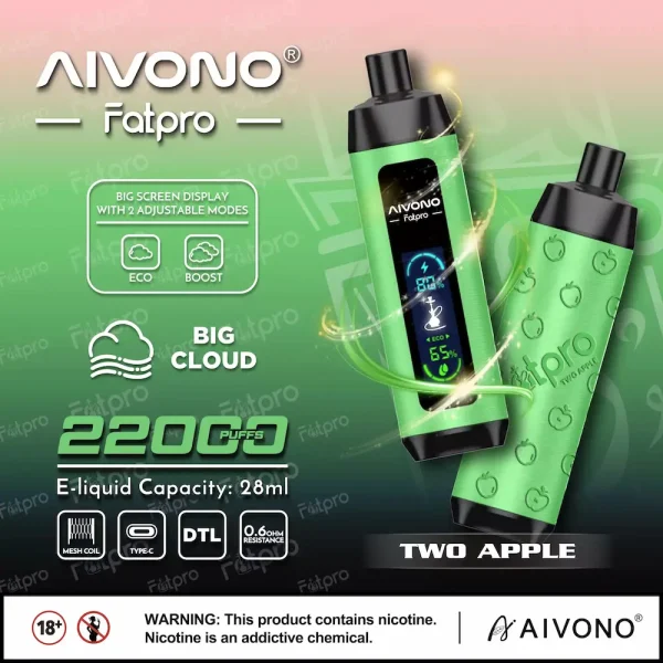 AIVONO Fatpro 22000 22K puffs dual mode hookah disposable vape - Two Apple flavor