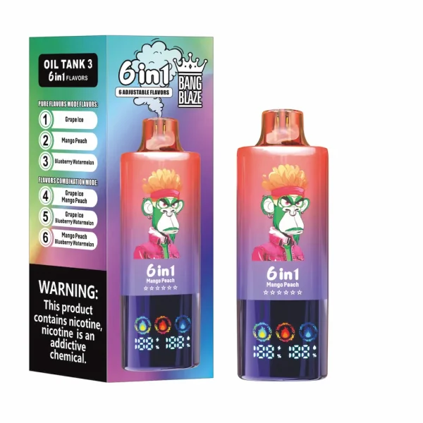 Bang Blaze 100000 100K puffs 6 in1 disposable vape - Grape Ice, Mango Peach, Blueberry Watermelon