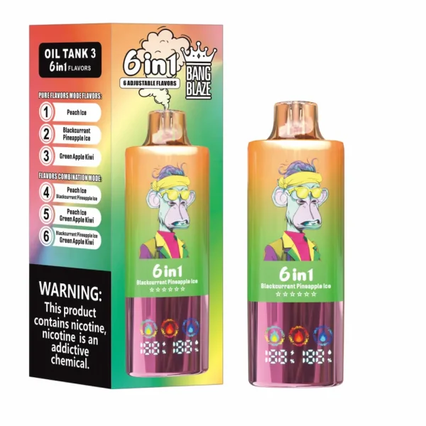 Bang Blaze 100000 100K puffs 6 in1 disposable vape - Peach Ice, Blackcurrant Pineapple Ice, Green Apple Kiwi