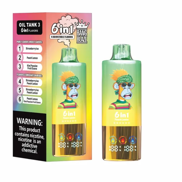 Bang Blaze 100000 100K puffs 6 in1 disposable vape - Strawberry Ice, Peach Lemon, Kiwi Passion Fruit Guava