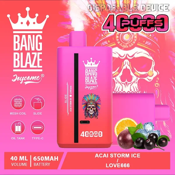 Bang Blaze 40000 40K puffs disposable vape - Acai Storm Ice & Love666 flavor