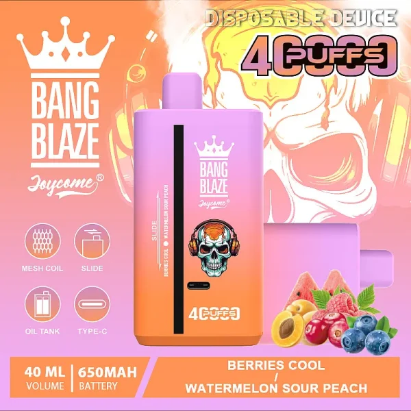 Bang Blaze 40000 40K puffs disposable vape - Berries Cool & Watermelon Sour Peach flavor