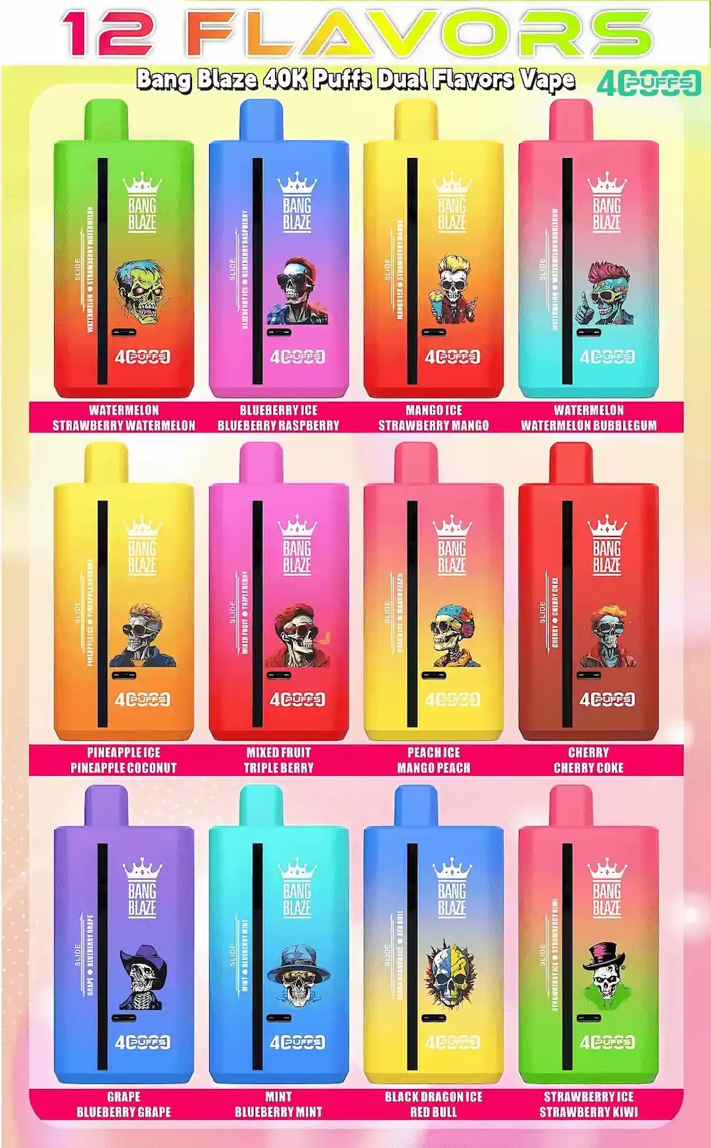 Bang Blaze 40000 40K puffs disposable vape flavor collection
