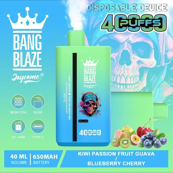 Bang Blaze 40000 40K puffs disposable vape - Kiwi Passion Fruit Guava & Blueberry Cherry flavor