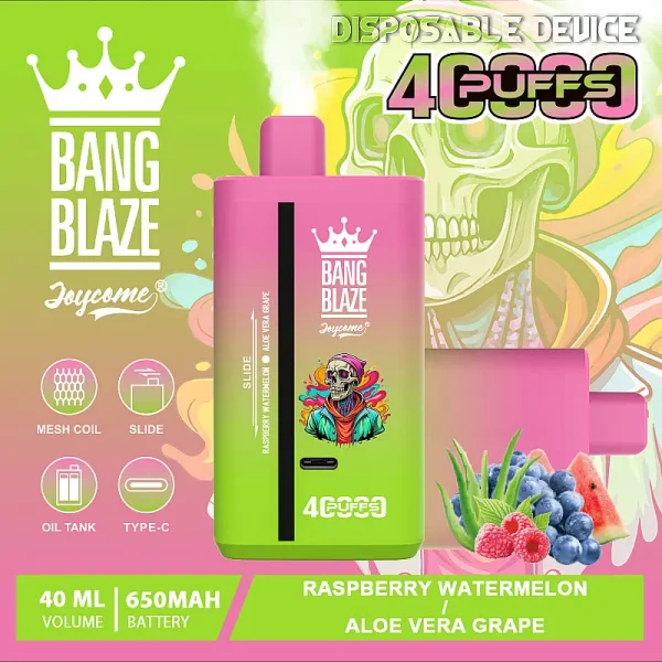 Bang Blaze 40000 40K puffs disposable vape - Raspberry Watermelon & Aloe Vera Grape flavor