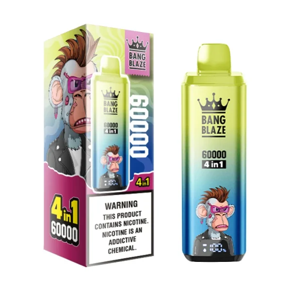 Bang Blaze 60000 60K puffs 4-in-1 disposable vape - Blueberry Ice, Peach Ice, Rainbow Candy, Lemon Sour Orange