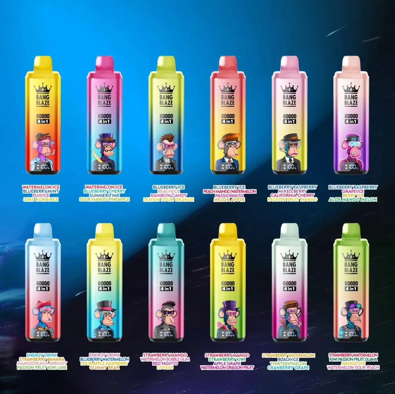 Bang Blaze 60000 60K puffs 4-in-1 disposable vape flavor collection