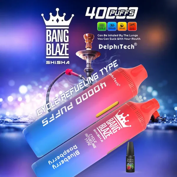 Bang Blaze SHISHA 40000 puffs disposable vape – Blueberry Raspberry flavor