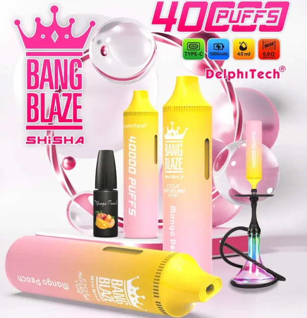 Bang Blaze Shisha 40000 puffs disposable vape with refillable design and 40ml e-liquid