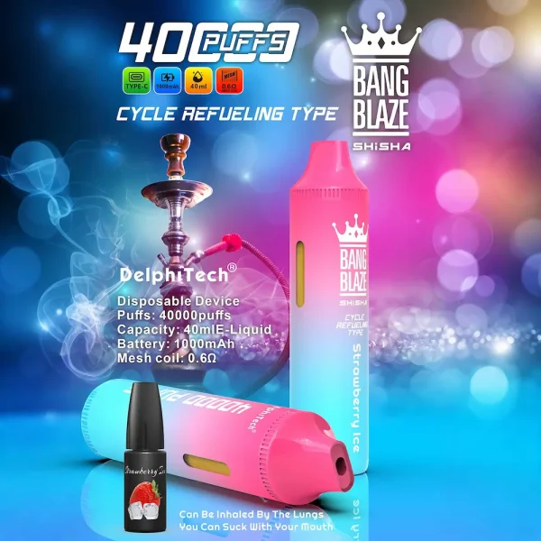 Bang Blaze SHISHA 40000 puffs disposable vape – Strawberry Ice flavor