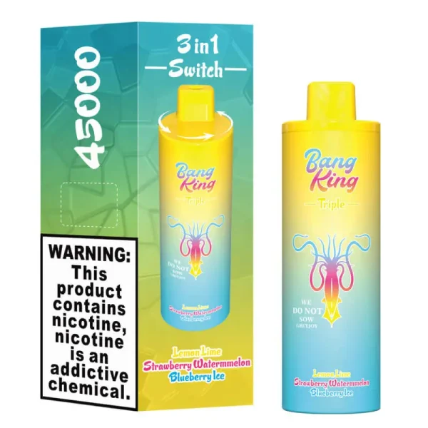 Bang King 45000 puffs triple flavor vape - Lemon Lime, Strawberry Watermelon, and Blueberry Ice
