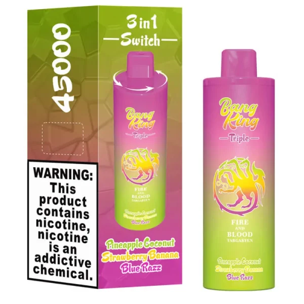 Bang King 45000 puffs triple flavor vape - Pineapple Coconut, Strawberry Banana, and Blue Razz