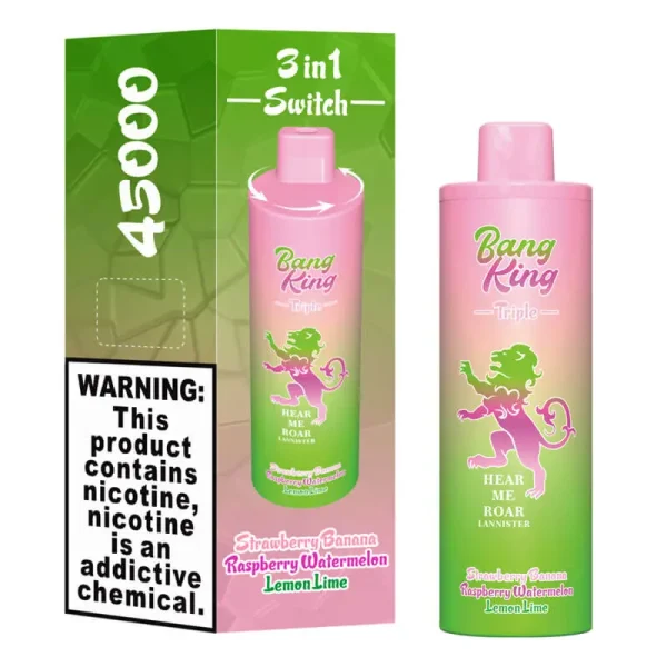 Bang King 45000 puffs triple flavor vape - Strawberry Banana, Raspberry Watermelon, and Lemon Lime