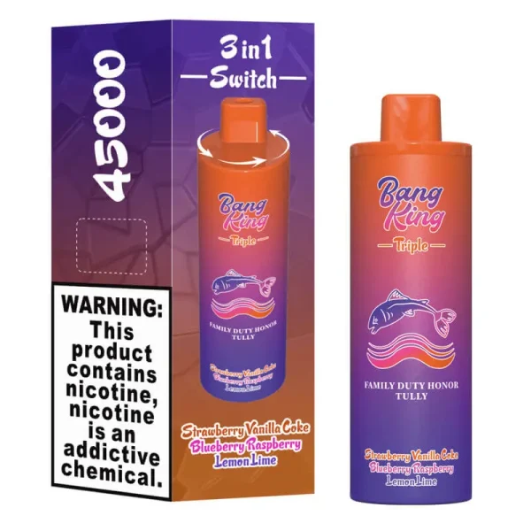 Bang King 45000 puffs triple flavor vape - Strawberry Vanilla Coke, Blueberry Raspberry, and Lemon Lime