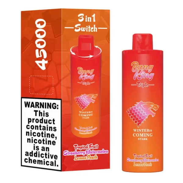 Bang King 45000 puffs triple flavor vape - Tropical Fruit, Strawberry Watermelon, and Lemon Peach