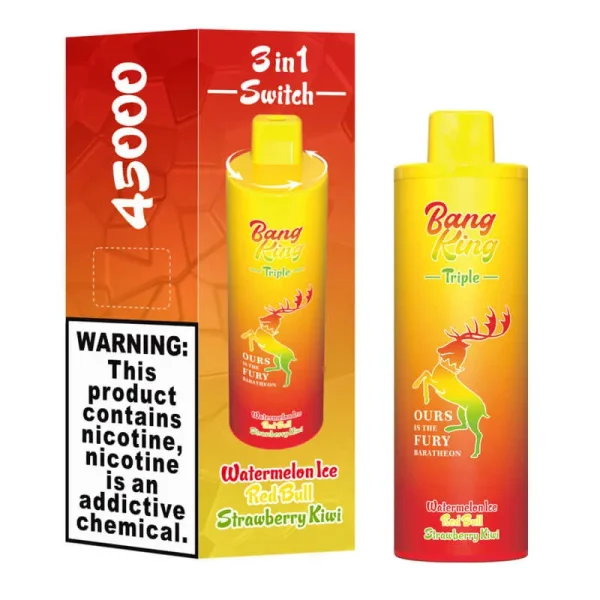 Bang King 45000 puffs triple flavor vape - Watermelon, Red Bull, and Strawberry Kiwi