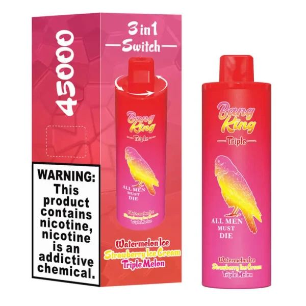 Bang King 45000 puffs triple flavor vape - Watermelon, Strawberry Ice Cream, and Triple Melon