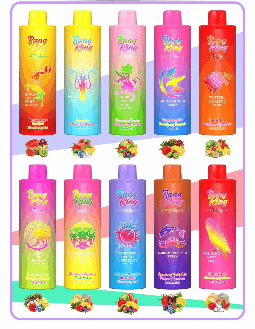 Bang King 45000 puffs triple flavor vape collection showing all available flavors