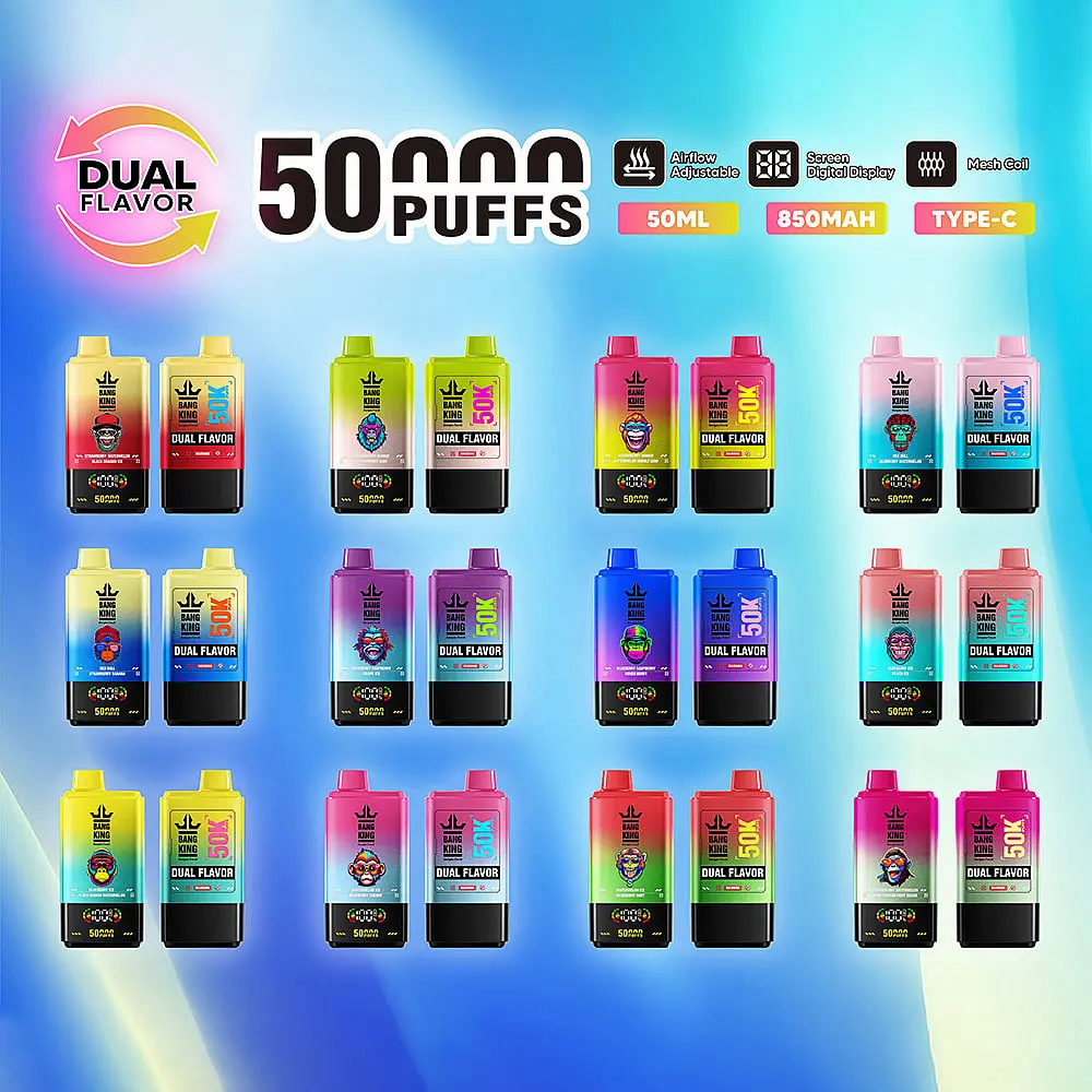 Bang King 50000 50K puffs dual flavor vape collection showing all available flavors