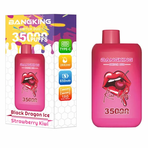 Bang King Switch Dou 35000 35K puffs dual flavor disposable vape - Black Dragon Ice / Strawberry Kiwi