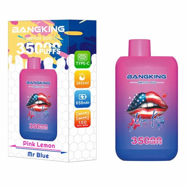Bang King Switch Dou 35000 35K puffs dual flavor disposable vape - Pink Lemon / Mr Blue