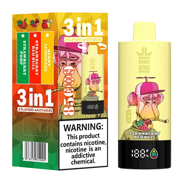 Bang King Triple 85K 3-in-1 disposable vape – Berry Lemonade, Strawberry Red Bull, Strawberry Pomp flavors