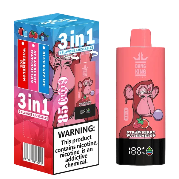 Bang King Triple 85K 3-in-1 disposable vape – Blue Razz Ice, Strawberry Watermelon, Watermelon Ice flavors