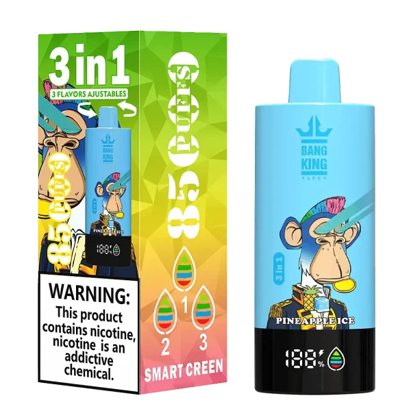 Bang King Triple 85K 3-in-1 disposable vape – Double Apple, Pineapple Ice, Fruity Fusion flavors