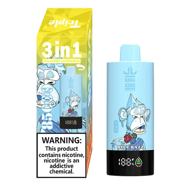 Bang King Triple 85K 3-in-1 disposable vape – Pineapple Coconut, Blue Razz, Strawberry Banana flavors