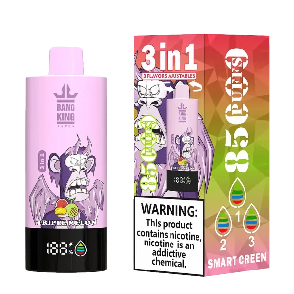 Bang King Triple 85K 3-in-1 disposable vape – Strawberry Watermelon, Triple Melon, Strawberry Ice flavors
