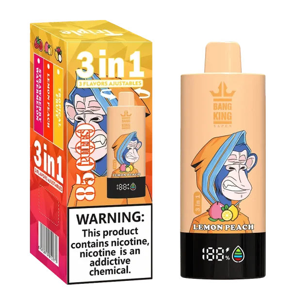 Bang King Triple 85K 3-in-1 disposable vape – Tropical Fruit, Lemon Peach, Strawberry Watermelon flavors