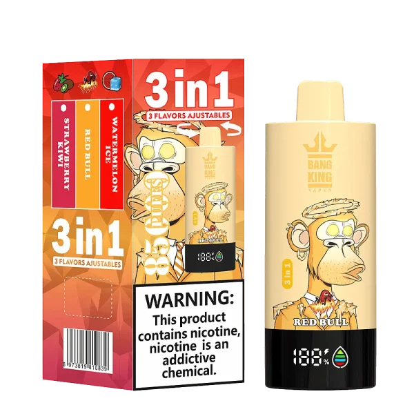 Bang King Triple 85K 3-in-1 disposable vape – Watermelon Ice, Red Bull, Strawberry Kiwi flavors