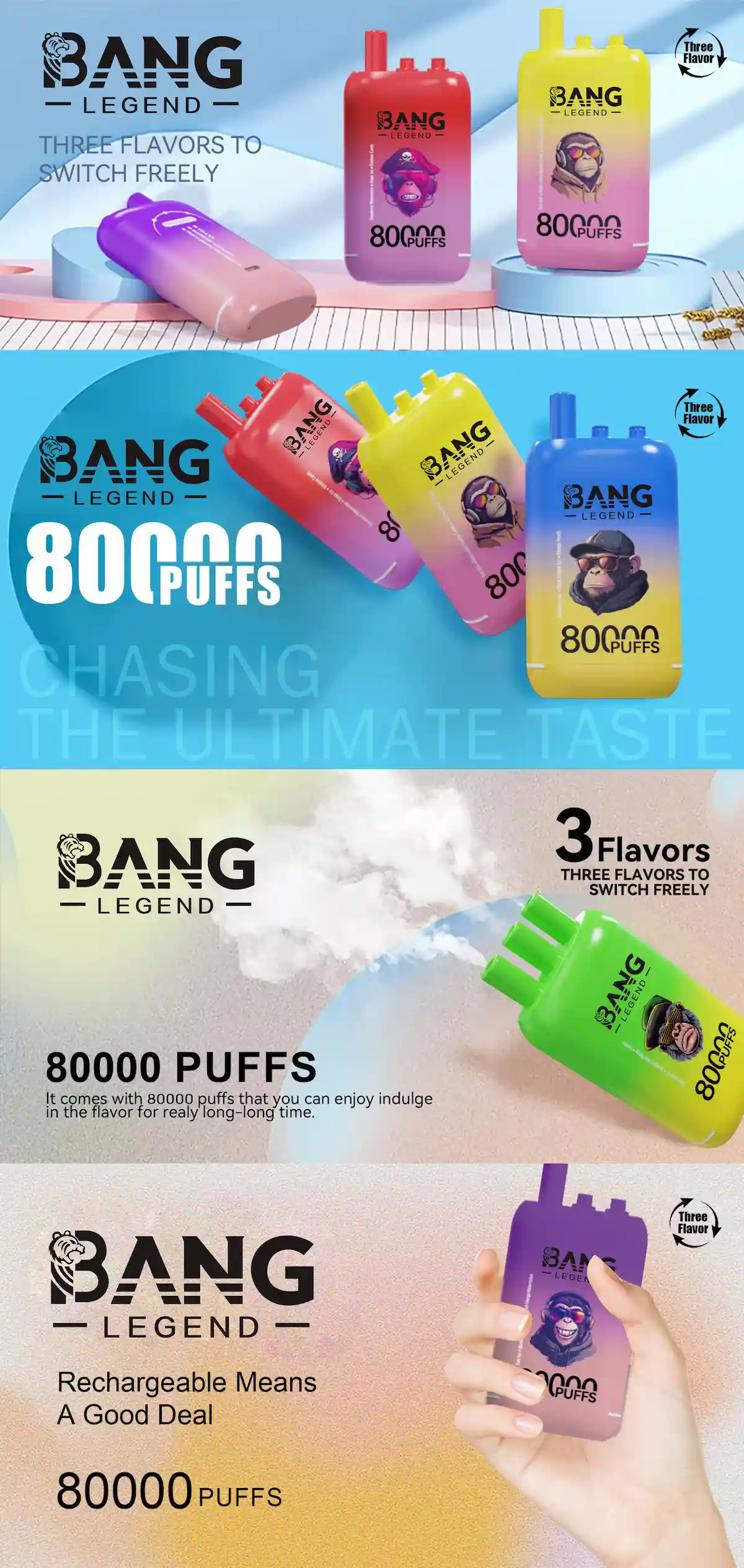 Bang Leader 80000 80K puffs triple flavor disposable vape - key features and specifications