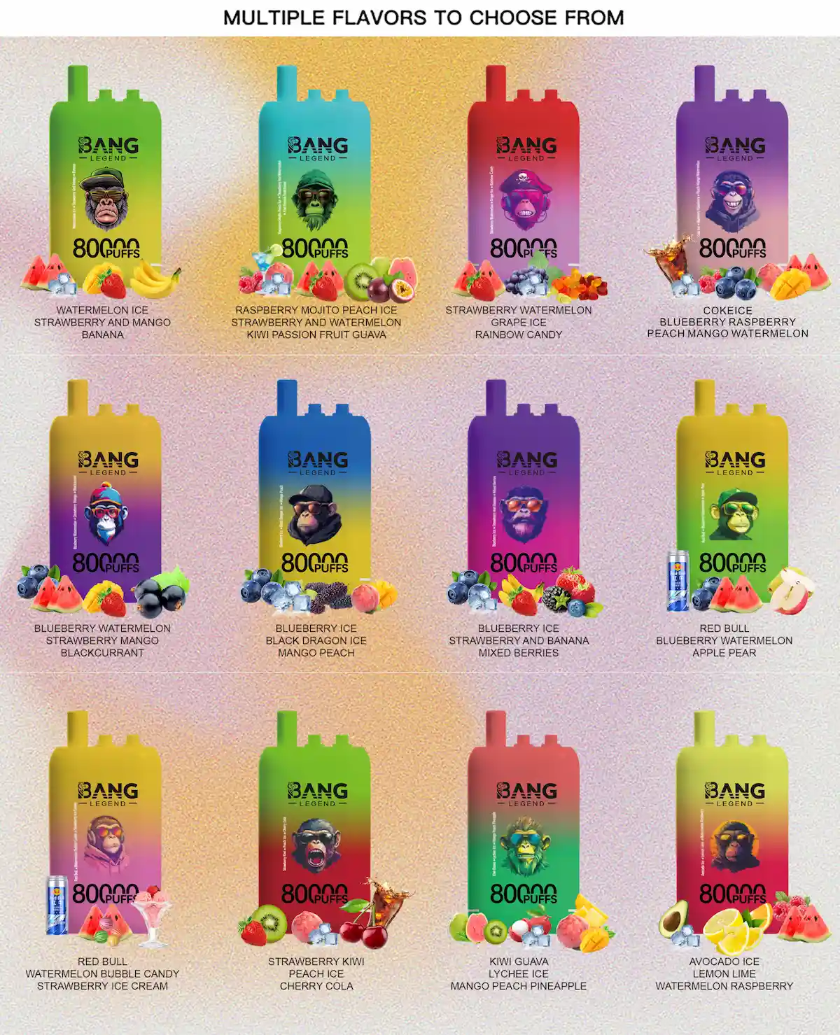Bang Leader 80000 80K puffs triple flavor disposable vape - flavor collection showcase