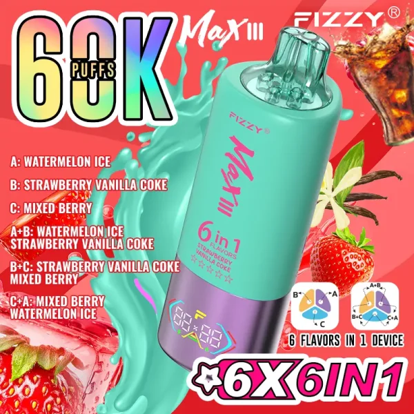 Fizzy Max III 60000 boccate di vapore monouso - Ghiaccio all'anguria, Coca-Cola alla fragola e vaniglia, Bacca mista