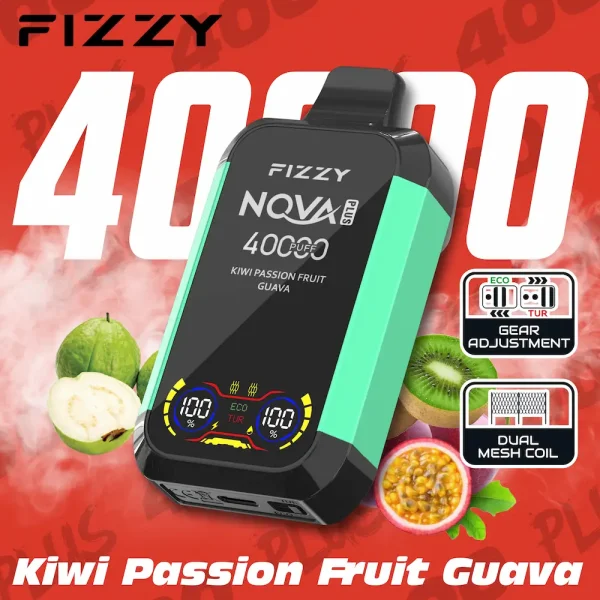 Fizzy Nova Plus 40000 40K puffs dual mode disposable vape - Kiwi Passion Fruit Guava flavor
