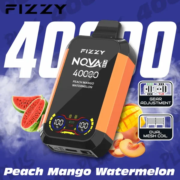 Fizzy Nova Plus 40000 40K puffs dual mode disposable vape - Peach Mango Watermelon flavor
