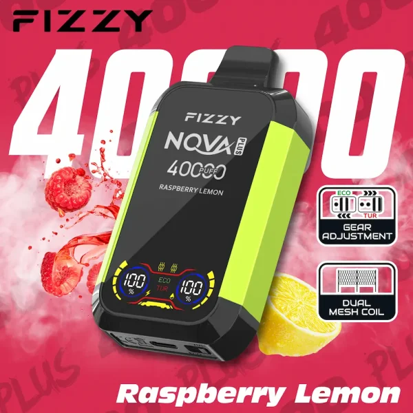 Fizzy Nova Plus 40000 40K puffs dual mode disposable vape - Raspberry Lemon flavor