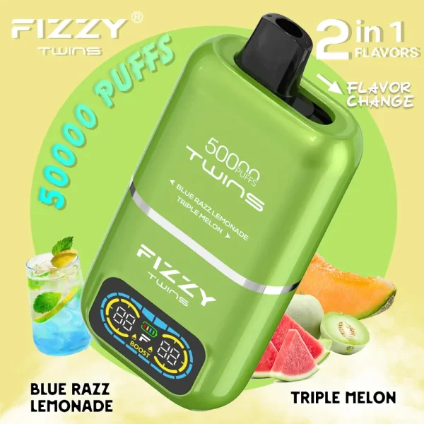 Fizzy Twins 50000 dual flavor vape Blue Razz Lemonade and Triple Melon