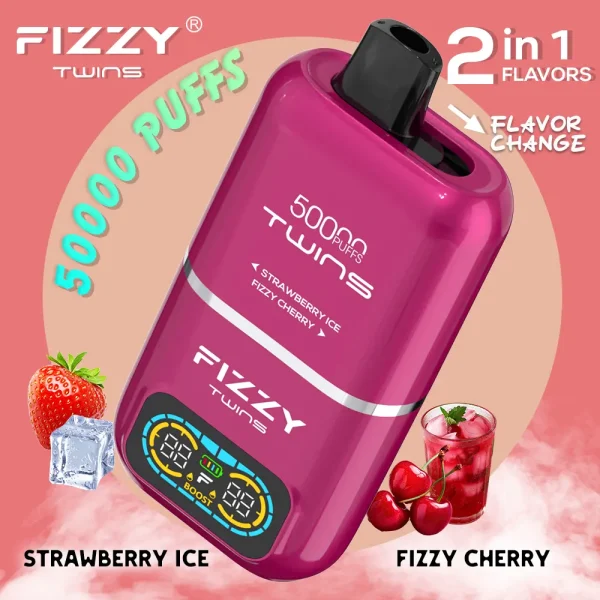 Fizzy Twins 50000 dual flavor disposable vape Strawberry Ice and Fizzy Cherry