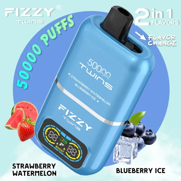 Fizzy Twins 50000 dual flavor vape Strawberry Watermelon and Blueberry Ice