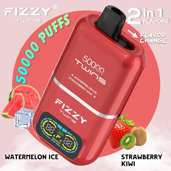 Fizzy Twins 50000 dual flavor disposable vape Watermelon Ice and Strawberry Kiwi