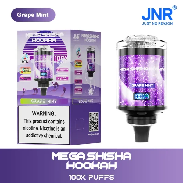 JNR Mega Shisha Hookah 100K Puff Disposable Vape with grape mint flavor