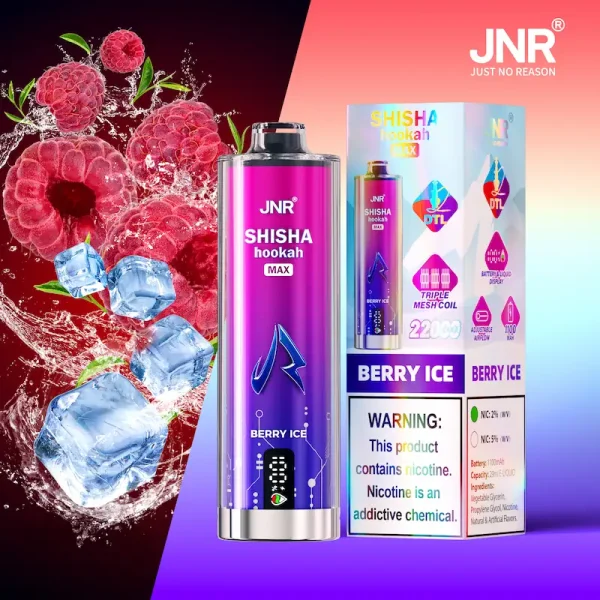 JNR Shisha Hookah Max 22K Puffs Berry Ice Disposable Vape